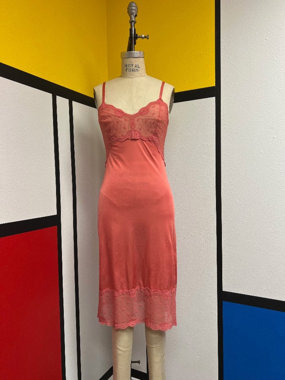 Vintage 1960s Lorraine Dyed Pink Lace Trim Nylon Slip Dress 32 T XSmall